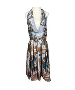 Adrianna Pappell Occasions Blue Floral Silk Halter Dress Sz. 12 - $1,014.95 MXN