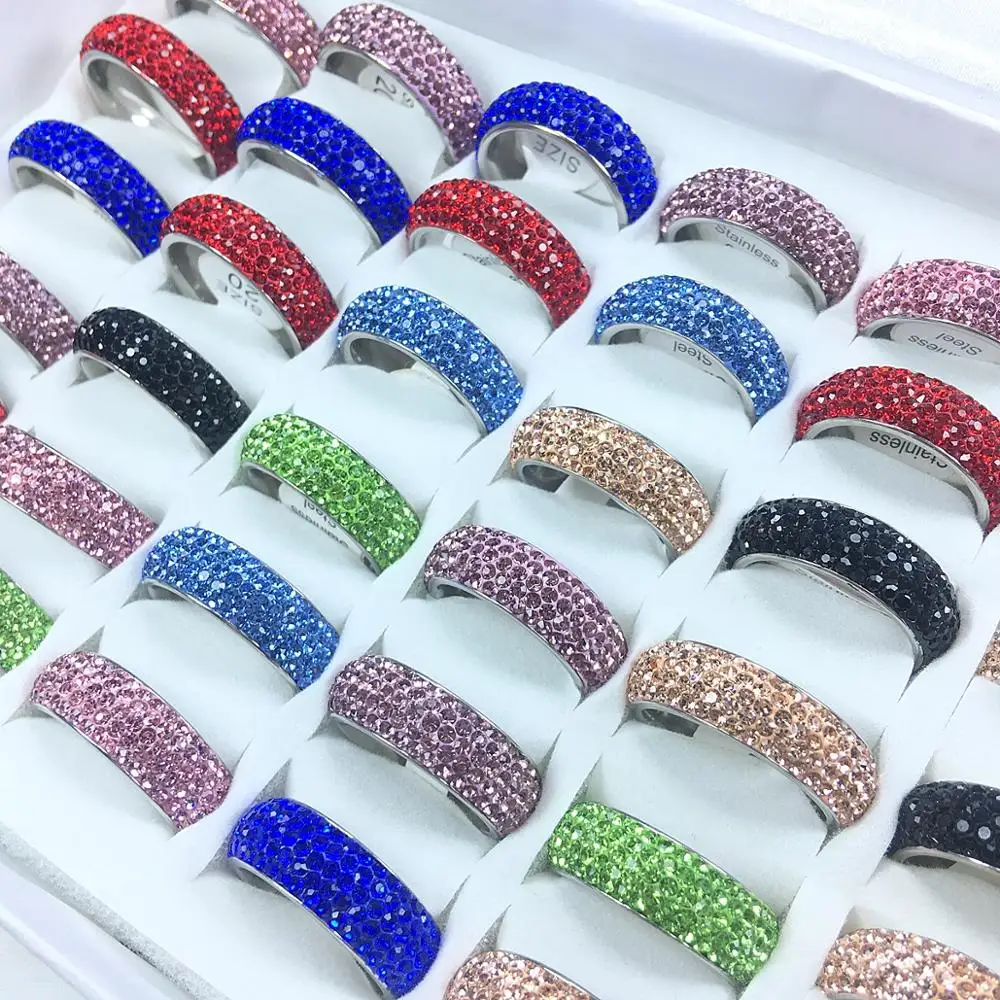 Fashion 20pcs/Lot Five Rows Full Rhinestone Stainless Steel Multi-colors Jewelry - £40.43 GBP