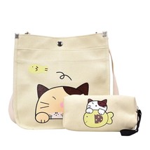 2pcs/set Cute  Cat Canvas Women Shoulder Bag Casual Tote Female Bag Shoulder Cro - £15.51 GBP