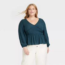 Knox Rose Women&#39;s Teal Blue Long Sleeve Embroidered Blouse - Plus Size: 1X - £13.93 GBP