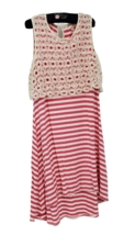 Monieau Stripe Hi-Lo Dress Girls Size 12 L Pink White Macrame Overlay Sleeveless - £9.01 GBP