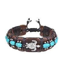 Antique Turtle Signed Healing Turquoise Rolls Leather Bracelet - £12.65 GBP