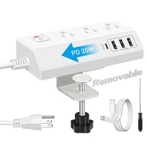 Desk Clamp Power Strip With Usb C (20W Pd) - Removable Surge Protector With 3 Ac - £48.41 GBP
