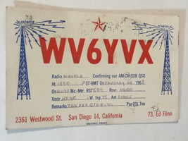 Vintage CB Ham radio Card WV6YVX San Diego California - £5.53 GBP