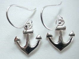 Very Small Anchor 925 Sterling Silver Dangle Earrings captain boat sail - £5.38 GBP