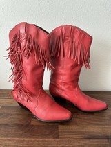 Vintage Fringe Acme Red Western Cowgirl Boots Brazil Size 8.5M - £90.42 GBP