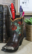 Western Cowboy Cowgirl Floral Red Roses Tooled Leather Boot Pen Holder F... - £14.32 GBP