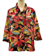 Erin Women&#39;s Button Up Blouse Top Plus Size 1X Red Florals Sheer Petals Tropical - £10.71 GBP
