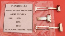 Single Opening Butterfly Watch Buckle 18mm 20mm 22mm for Leather Strap T698BBS-M - £13.00 GBP