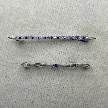 Pair of Sterling Silver Marked Edwardian Bar Pins with Blue and Clear Gl... - $993.74 MXN