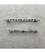 Pair of Sterling Silver Marked Edwardian Bar Pins with Blue and Clear Gl... - $52.50