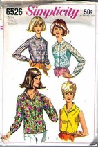 Vintage 1966 Misses&#39; BLOUSES Simplicity Pattern 6526-s Size 14 - £9.44 GBP