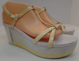 Prada Womens Ankle Strappy Platform Wedge Sandals White Yellow Size 39.5 US 9 - £97.71 GBP