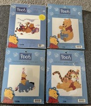 VTG Lot 4 Eeyore Piglet Tigger Pooh Counted Cross Stitch Kits Stacked Hunny Pot - $29.69