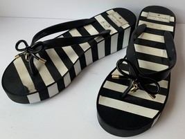 Kate Spade Sandal Wedge Platform Flip Flops SZ 9 Black White Striped - £19.77 GBP