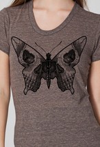 Womens butterfly skull shirt- American Apparel tri blend coffee- available in S, - £18.44 GBP