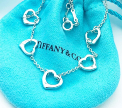 Tiffany &amp; Co. Elsa Peretti 5 Open Heart Pendant Necklace Silver925 16&quot; w... - $176.66