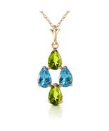 Galaxy Gold GG 14K Solid Yellow Gold Natural Peridot and Blue Topaz Pear... - $594.64