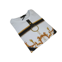 Men LAVERITA European Fashion Crew Shirt Rhine Stones Chain Floral 12085 White image 3