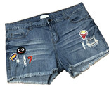 Délavé Coupés Bleu Jeans Short Avec Patchs Taille 14/1X - $12.76