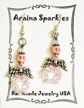 Skull Candy Fairy Earrings Pink Howlite &amp; Glass Beads by Araina Sparkles #9 - £7.80 GBP