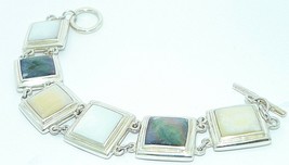 MOTHER OF PEARL 6 INCH LONG BRACELET REAL SOLID .925 STERLING SILVER 36.8 g - £156.67 GBP