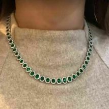 20.10CT Oval Cut Simulated Emerald Women&#39;s Necklace Gold Plated 925 Silver - £256.98 GBP