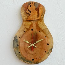 Handmade Rustic Wooden Wall Clock Vintage Round Clock Easy To Install Squirrel - £22.92 GBP