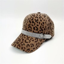Autumn And Winter Hats Women&#39;s Fashion Leopard Print Diamond Caps Caps Street Ba - £10.61 GBP