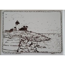 Signed Carol H. Eldridge 1985 Wall Tile Cork Art Massachusetts Lighthouse - £9.53 GBP