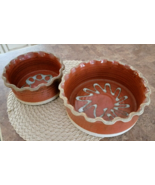Two Vintage Stoneware Hand Crafted Casserole Bowls ABSTRACT Scalloped Ed... - £69.99 GBP