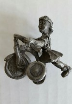 Adorable Vintage Small Pewter / Metal Figurine of A Girl Ridding a Tricycle - £11.58 GBP