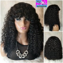 Anaya&quot; Brazilian Curly-Virgin hair with bangs, scalp like top wig, 16 inches, Fu - £144.68 GBP
