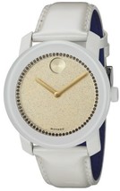 Movado Bold Gold Crystal Dial White Leather Band Ladies Watch 3600220 - £259.89 GBP