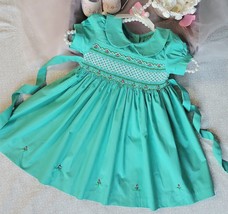 Mint Smocked Embroidered Baby Girl Dress. Toddler Girls Special Occasion... - $38.99