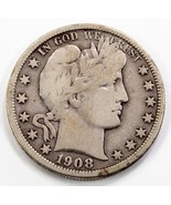 1908-D 50C Barber Half Dollar in Fine Condition, Natural Color - $81.22 CAD