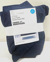 Full/Queen Easy-Care Duvet Cover &amp; Sham Set Navy - Room Essentials - £23.34 GBP