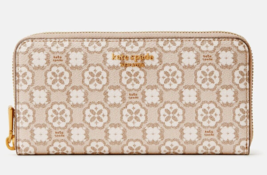 New Kate Spade Spade Flower Monogram Zip Around Continental Wallet Natural Multi - $74.31