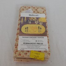 Quiltcraft Vintage Tan Red Floral Cloth Napkins 17&quot;X17&quot; Quantity 4 New Sealed - £7.67 GBP