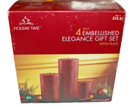 NEW 4 Piece Christmas Embellished Elegance Pillar Candle Gift Set &amp; Foil... - $9.00