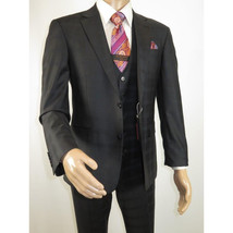 Men Suit BERLUSCONI Turkey 100% Italian Wool Super 180's 3pc Vested #Ber41 Black image 7