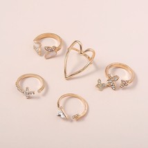 5pcs/set Heart Crystal Butterfly Rings for Women Girls Jewelry Beach Bohemia Cro - £6.68 GBP