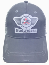 Budweiser Embroidered Logo Snapback Baseball Cap Hat Ripped Brim Mesh Ba... - $15.14