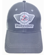 Budweiser Embroidered Logo Snapback Baseball Cap Hat Ripped Brim Mesh Ba... - £11.84 GBP