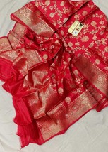 Red Bridal, Pure Silk Mark Certified Dupatta, Handwoven Silk Katan Dupatta, Indi - £116.96 GBP