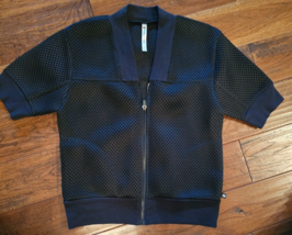 Fabletics Mesh Zip Up Jacket Short Cropped Sleeve Black Size M - £19.38 GBP
