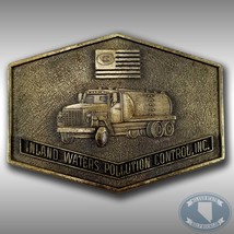 Vintage Belt Buckle Inland Waters Pollution Control Inc Water Truck Made... - £31.59 GBP