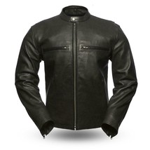 Men&#39;s Biker Leather Turbine Perforated Naked Cowhide Biker Jacket - $269.99