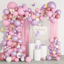 Butterfly Pink and Purple Balloons Garland Arch Kit 143Pcs , Baby Shower Decorat - £20.07 GBP