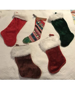 Vtg Christmas Stockings Lot of 5 faux fur + handcrafted patchwork red gr... - $38.84 CAD